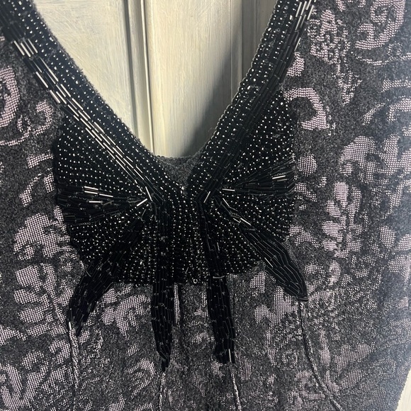 Free People Black Grey Starstruck Jacquard Embroidered Beaded Sweater Dress - Picture 8 of 12